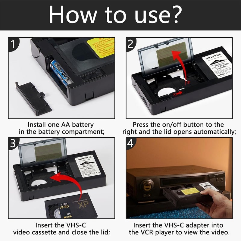 Bingxue محول شريط VHS-C إلى VHS لكاميرات SVHS RCA + 3 قطعة قماش ميكرو ألياف VCC غير متوافق مع أشرطة 8mm/MiniDV/Hi8 - Image 4